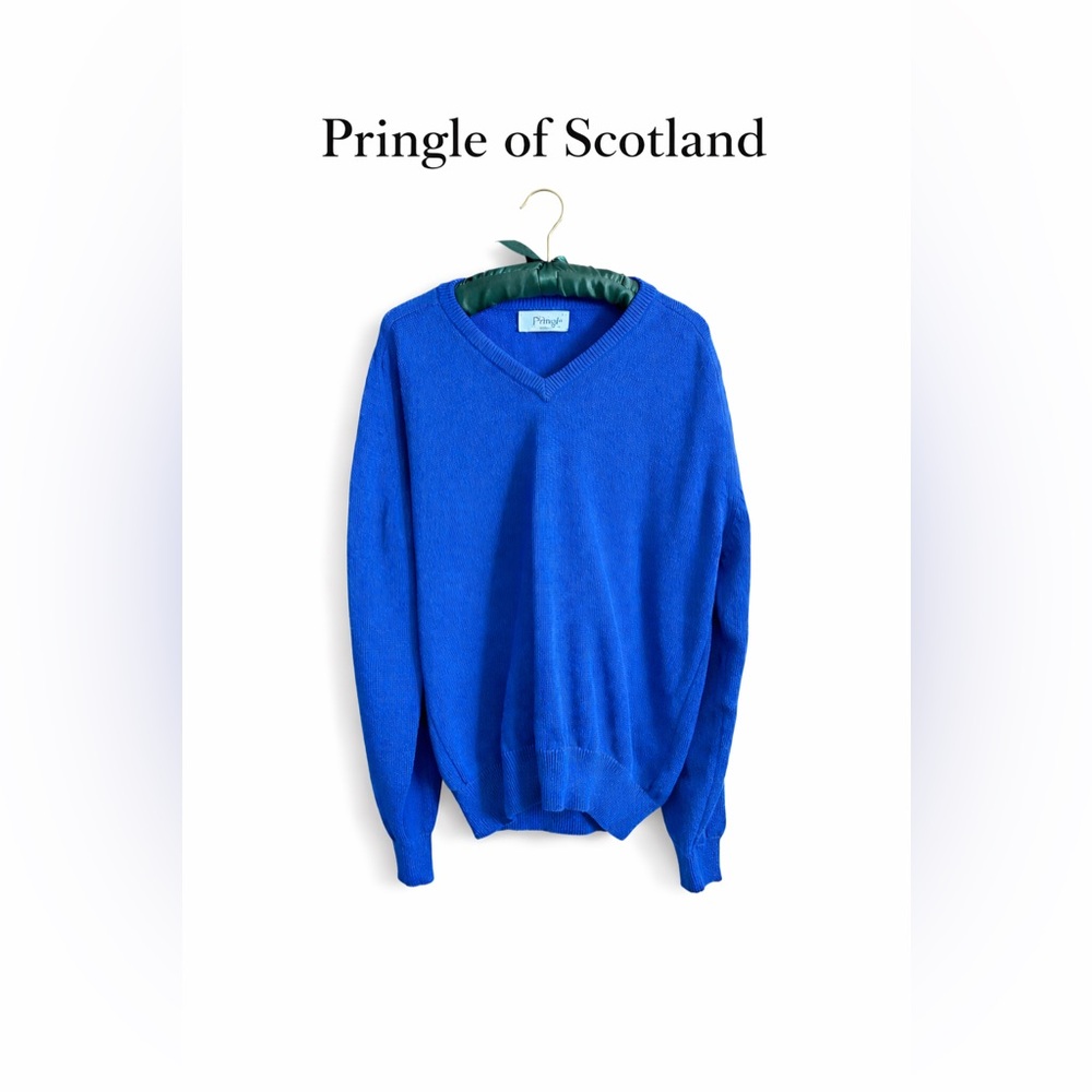 Pringle of Scotland Royal Blue V-Neck Sweater Vintage 70’s-80’s